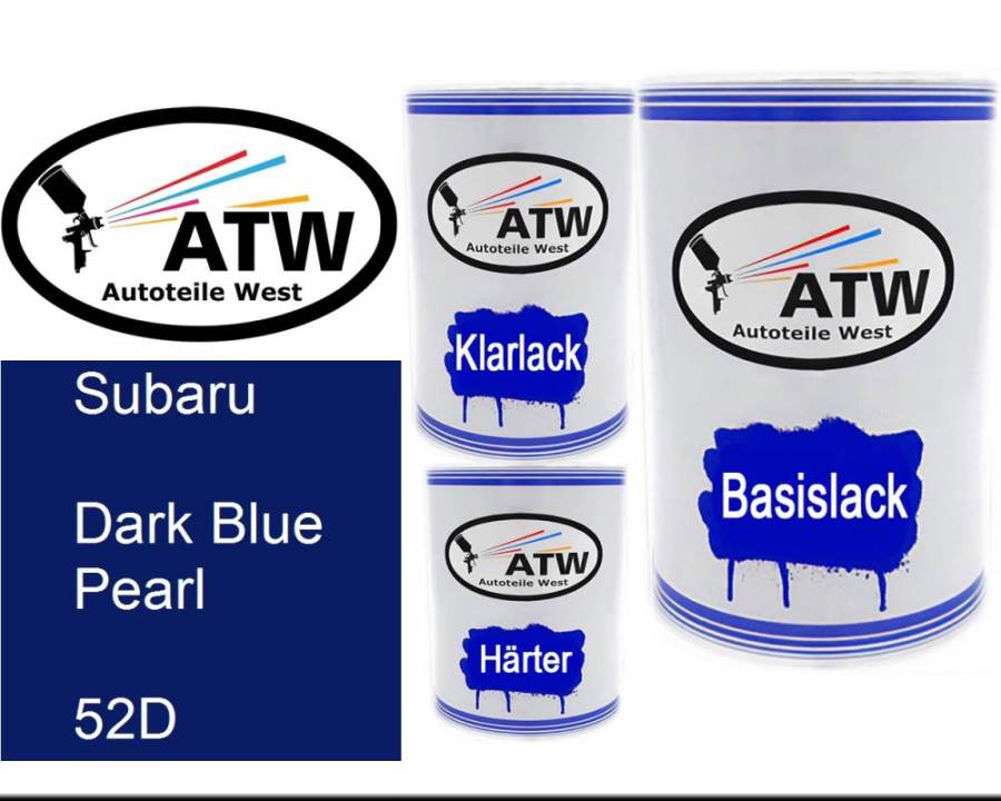 Subaru, Dark Blue Pearl, 52D: 500ml Lackdose + 500ml Klarlack + 250ml Härter - Set, von ATW Autoteile West.